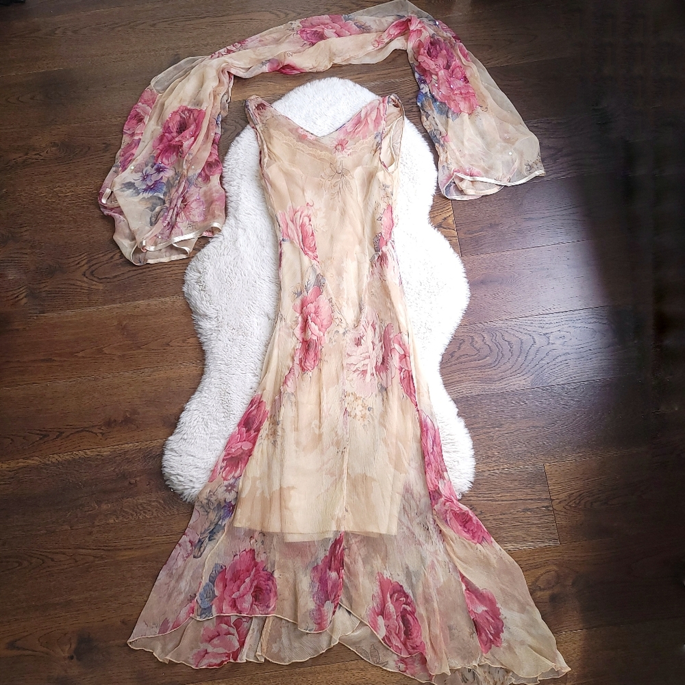 Vintage 90s Rene Dehry Paris French Fairycore Romantic Floral Maxi Slip Dress - Picture 11 of 11